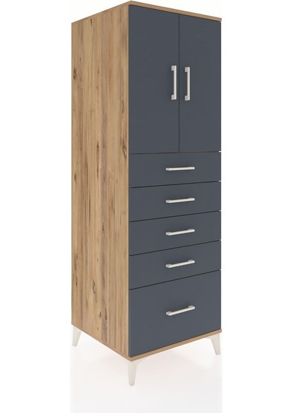 Kronos Dolap Tek Raflı 5 Çekmeceli 2 Kapaklı 60X59X182 Çam-Antrasit fiyatları