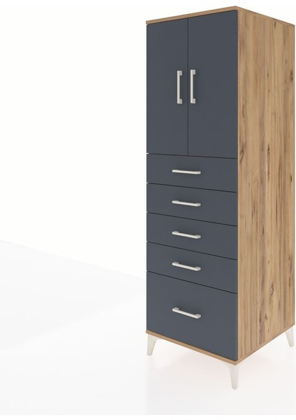 Kronos Dolap Tek Raflı 5 Çekmeceli 2 Kapaklı 60X59X182 Çam-Antrasit modelleri