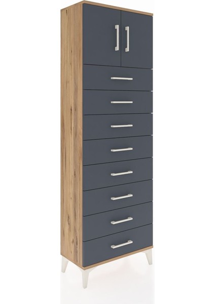 Arges Dolap 2 Raflı 8 Çekmeceli 2 Kapaklı 60X30X182 Çam-Antrasit fiyatları
