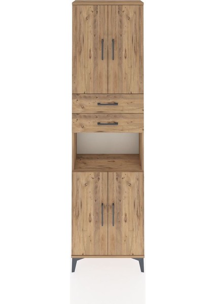 Arges Dolap 4 Raflı 2 Çekmeceli 4 Kapaklı 60X30X221 Çam-Çam