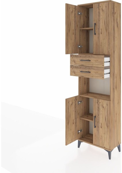 Arges Dolap 4 Raflı 2 Çekmeceli 4 Kapaklı 60X30X221 Çam-Çam fırsatları