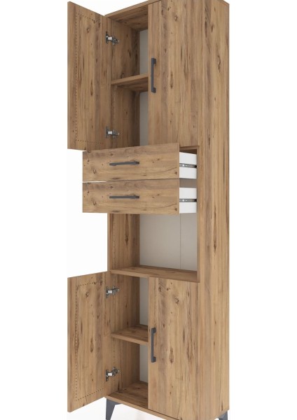 Arges Dolap 4 Raflı 2 Çekmeceli 4 Kapaklı 60X30X221 Çam-Çam indirimleri