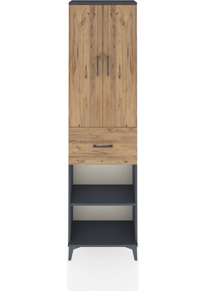 Arges Dolap 4 Raflı Tek Çekmeceli 2 Kapaklı 60X30X221 Antrasit-Çam