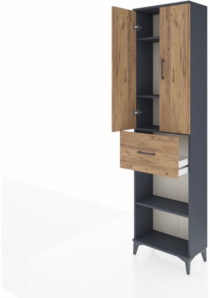 Arges Dolap 4 Raflı Tek Çekmeceli 2 Kapaklı 60X30X221 Antrasit-Çam fırsatları