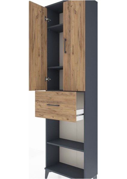 Arges Dolap 4 Raflı Tek Çekmeceli 2 Kapaklı 60X30X221 Antrasit-Çam indirimleri