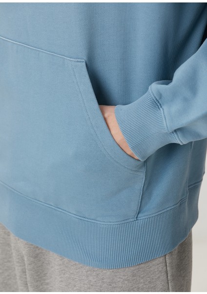 Ethos Mavi Kapüşonlu Organik Pamuk Sweatshirt