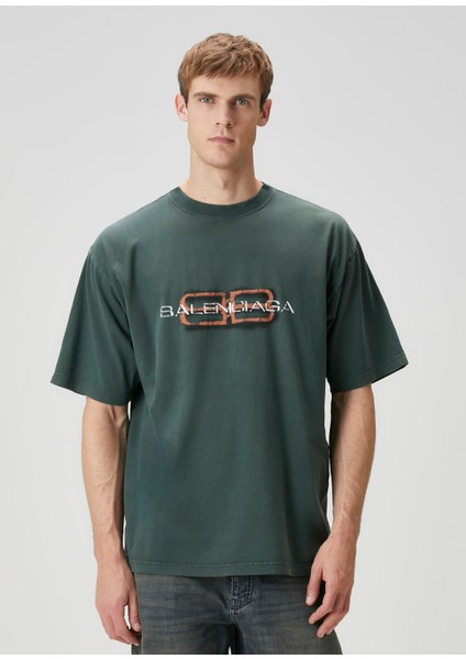 Medium Fit Bb Icon Koyu Yeşil Logo Baskılı T-Shirt