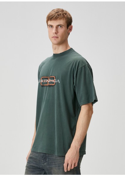 Medium Fit Bb Icon Koyu Yeşil Logo Baskılı T-Shirt modelleri