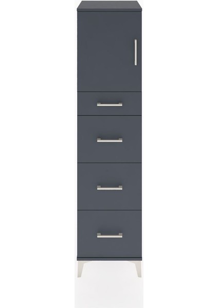Hyperion Dolap Tek Raflı 4 Çekmeceli Tek Kapaklı 44X44X182 Antrasit-Antrasit