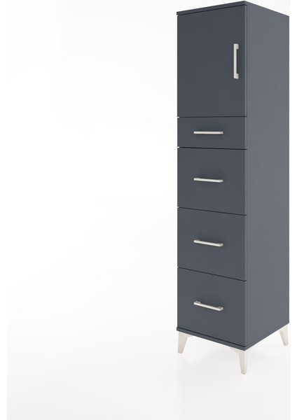 Hyperion Dolap Tek Raflı 4 Çekmeceli Tek Kapaklı 44X44X182 Antrasit-Antrasit modelleri