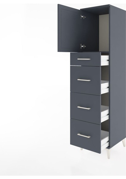 Hyperion Dolap Tek Raflı 4 Çekmeceli Tek Kapaklı 44X44X182 Antrasit-Antrasit fırsatları