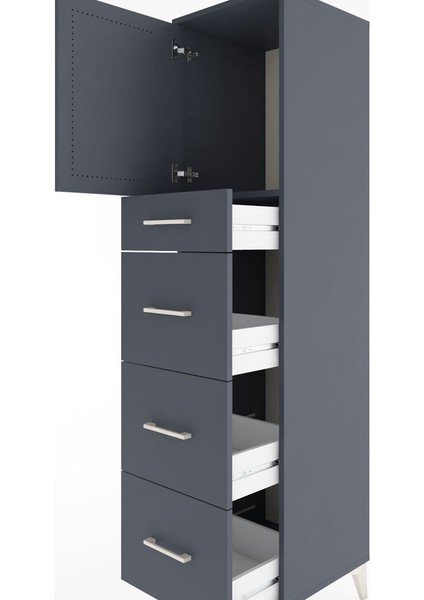 Hyperion Dolap Tek Raflı 4 Çekmeceli Tek Kapaklı 44X44X182 Antrasit-Antrasit indirimleri