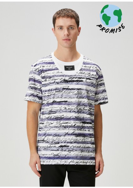 Lacivert Beyaz Yazı Baskılı T-Shirt