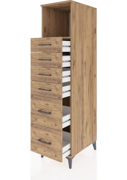Kronos Dolap Tek Raflı 6 Çekmeceli 44X59X182 Çam-Çam fırsatları