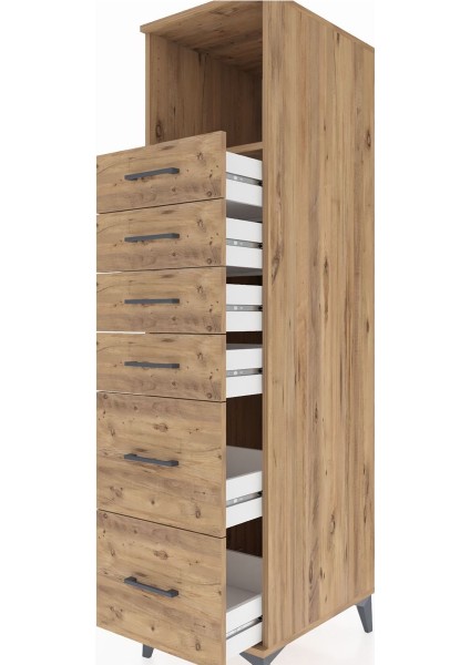 Kronos Dolap Tek Raflı 6 Çekmeceli 44X59X182 Çam-Çam indirimleri