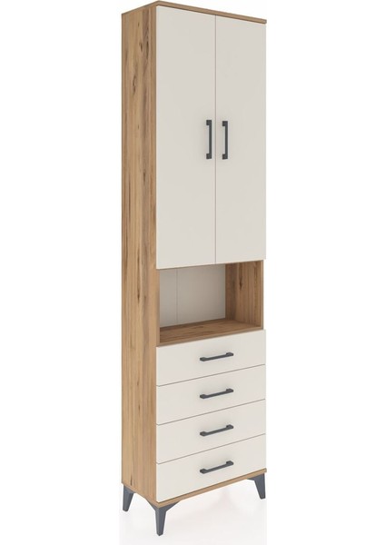 Arges Dolap 4 Raflı 4 Çekmeceli 2 Kapaklı 60X30X221 Çam-Aytaşı fiyatları