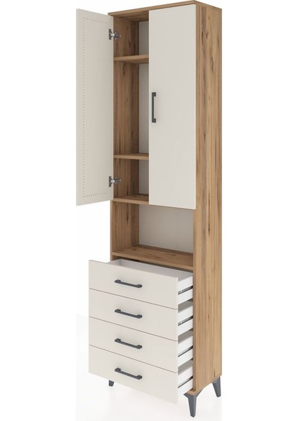 Arges Dolap 4 Raflı 4 Çekmeceli 2 Kapaklı 60X30X221 Çam-Aytaşı fırsatları