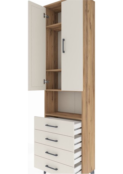 Arges Dolap 4 Raflı 4 Çekmeceli 2 Kapaklı 60X30X221 Çam-Aytaşı indirimleri