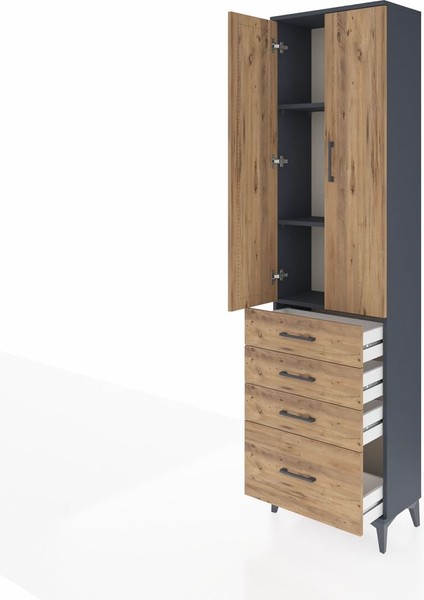 Arges Dolap 3 Raflı 4 Çekmeceli 2 Kapaklı 60X30X221 Antrasit-Çam fırsatları