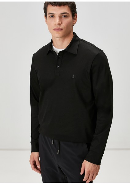 Comfort Fit Siyah Polo Yaka Sweatshirt fiyatları
