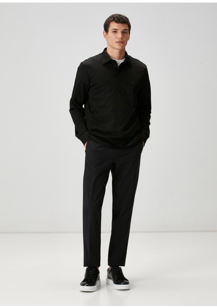 Comfort Fit Siyah Polo Yaka Sweatshirt modelleri
