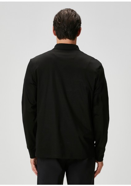 Comfort Fit Siyah Polo Yaka Sweatshirt indirimleri