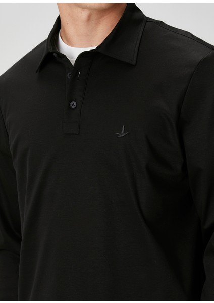 Comfort Fit Siyah Polo Yaka Sweatshirt