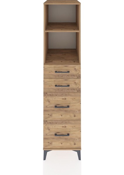 Kronos Dolap 2 Raflı 4 Çekmeceli 44X59X182 Çam-Çam