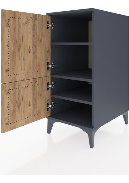 Kronos Komodin 3 Raflı 2 Kapaklı 44X59X96 Antrasit-Çam fırsatları