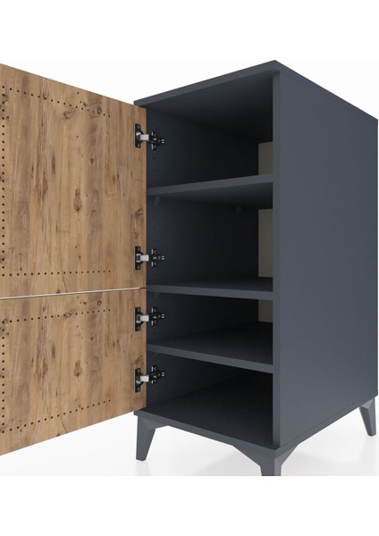 Kronos Komodin 3 Raflı 2 Kapaklı 44X59X96 Antrasit-Çam indirimleri