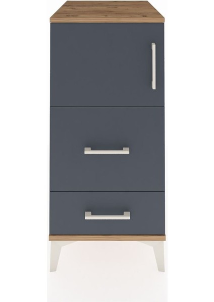 Kronos Komodin Tek Raflı 2 Çekmeceli Tek Kapaklı 44X59X96 Çam-Antrasit