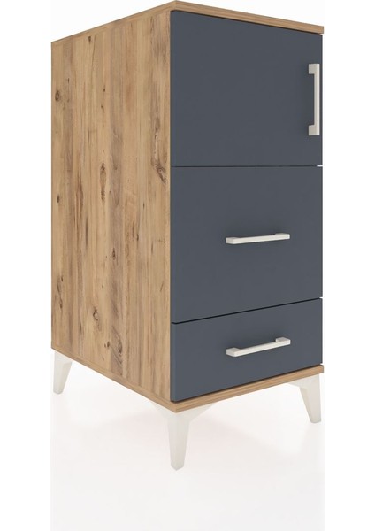 Kronos Komodin Tek Raflı 2 Çekmeceli Tek Kapaklı 44X59X96 Çam-Antrasit fiyatları