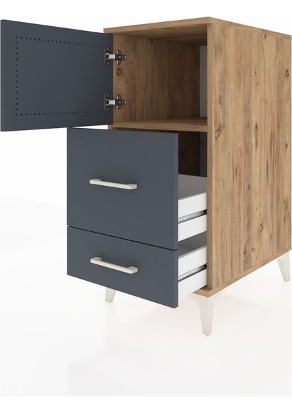 Kronos Komodin Tek Raflı 2 Çekmeceli Tek Kapaklı 44X59X96 Çam-Antrasit fırsatları