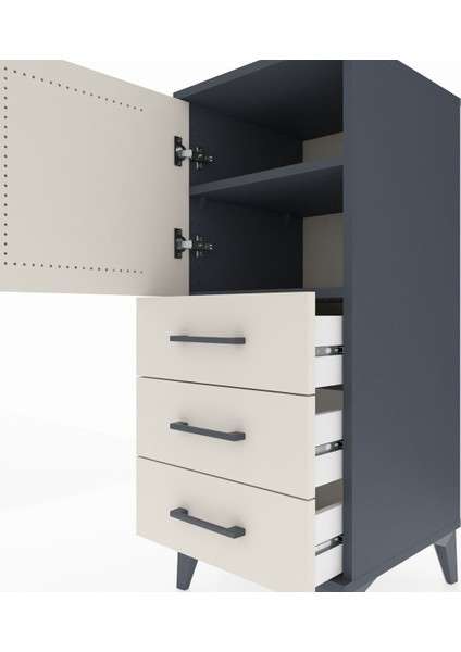 Hyperion Komodin 2 Raflı 3 Çekmeceli Tek Kapaklı 44X44X106 Antrasit-Aytaşı indirimleri