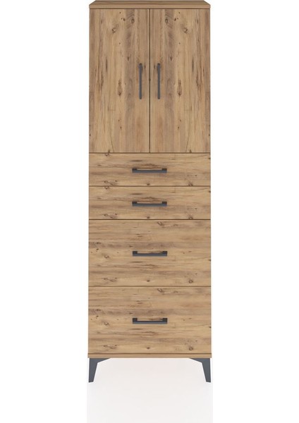 Arges Dolap 2 Raflı 4 Çekmeceli 2 Kapaklı 60X30X182 Çam-Çam