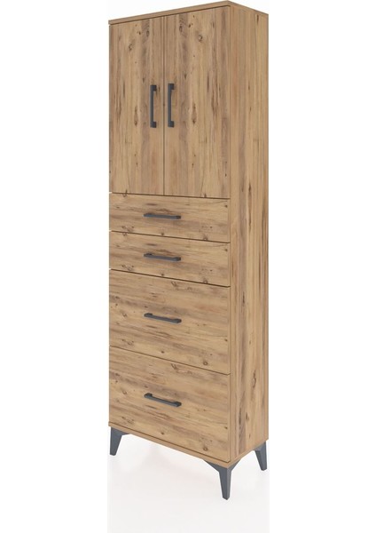 Arges Dolap 2 Raflı 4 Çekmeceli 2 Kapaklı 60X30X182 Çam-Çam modelleri