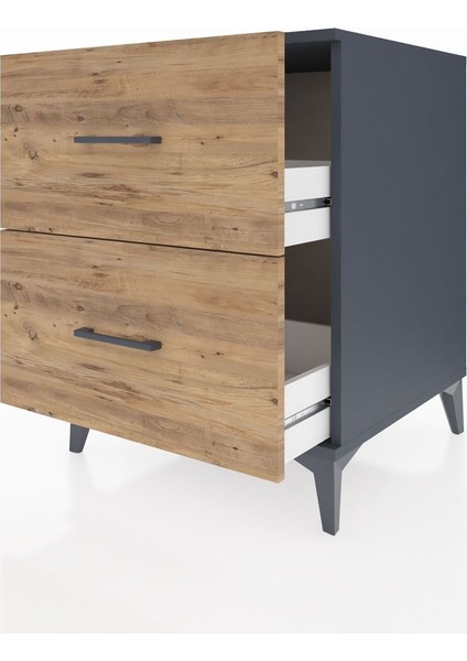 Kronos Komodin 2 Çekmeceli 60X59X80 Antrasit-Çam fırsatları