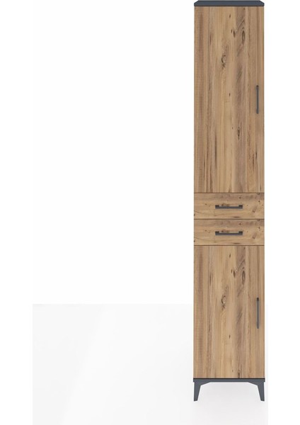 Hyperion Dolap 4 Raflı 2 Çekmeceli Tek Askılı 44X44X243 Antrasit-Çam