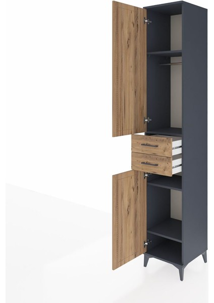 Hyperion Dolap 4 Raflı 2 Çekmeceli Tek Askılı 44X44X243 Antrasit-Çam fırsatları