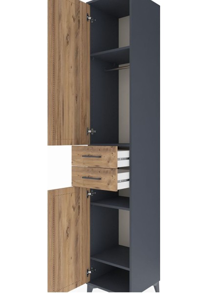 Hyperion Dolap 4 Raflı 2 Çekmeceli Tek Askılı 44X44X243 Antrasit-Çam indirimleri