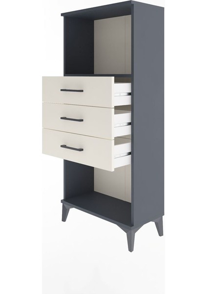Arges Dolap Tek Raflı 3 Çekmeceli 60X30X134 Antrasit-Aytaşı fırsatları