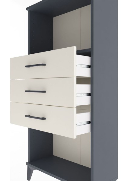 Arges Dolap Tek Raflı 3 Çekmeceli 60X30X134 Antrasit-Aytaşı indirimleri