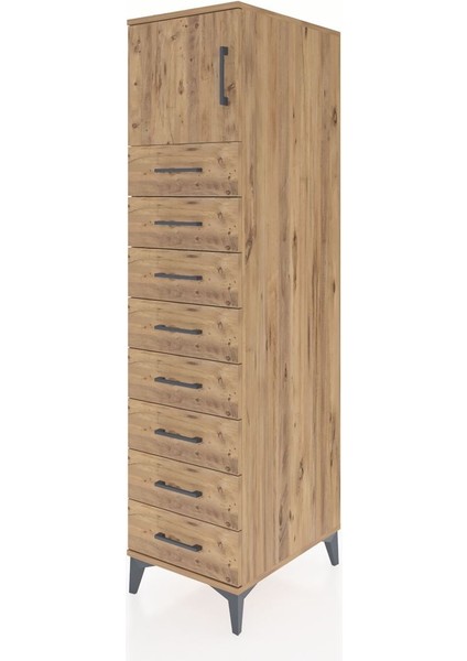 Kronos Dolap Tek Raflı 8 Çekmeceli Tek Kapaklı 44X59X182 Çam-Çam modelleri
