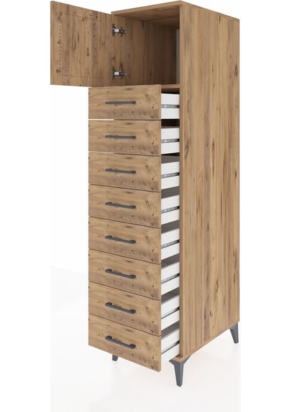 Kronos Dolap Tek Raflı 8 Çekmeceli Tek Kapaklı 44X59X182 Çam-Çam fırsatları