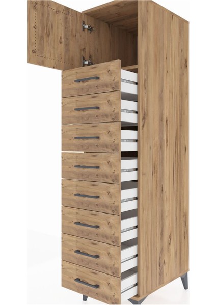 Kronos Dolap Tek Raflı 8 Çekmeceli Tek Kapaklı 44X59X182 Çam-Çam indirimleri