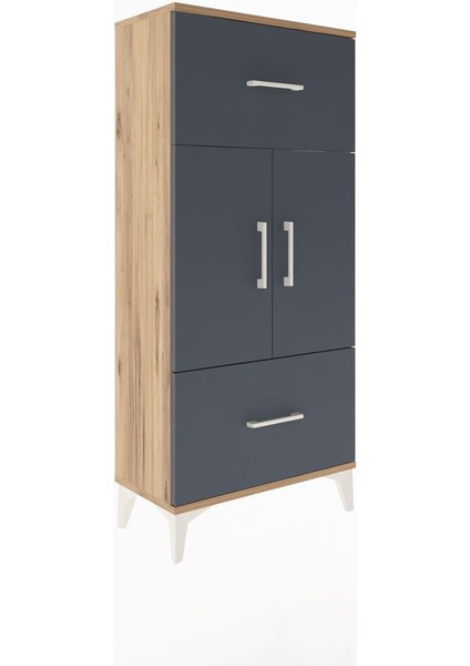 Arges Dolap 2 Raflı 2 Çekmeceli 2 Kapaklı 60X30X134 Çam-Antrasit fiyatları