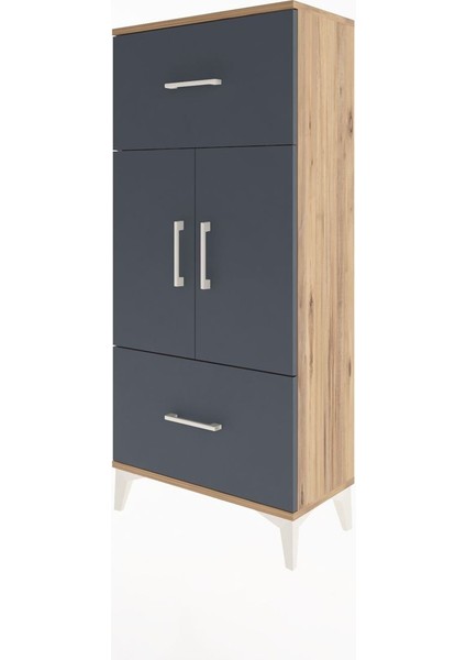 Arges Dolap 2 Raflı 2 Çekmeceli 2 Kapaklı 60X30X134 Çam-Antrasit modelleri