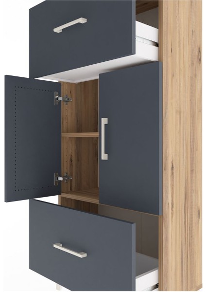 Arges Dolap 2 Raflı 2 Çekmeceli 2 Kapaklı 60X30X134 Çam-Antrasit indirimleri