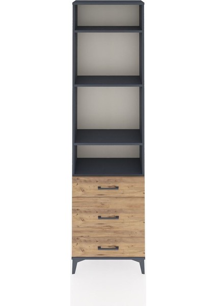 Arges Dolap 4 Raflı 3 Çekmeceli 60X30X221 Antrasit-Çam