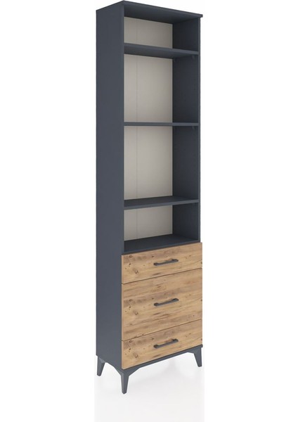 Arges Dolap 4 Raflı 3 Çekmeceli 60X30X221 Antrasit-Çam fiyatları